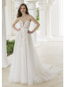 Beaded Ivory Floral Lace Tulle Wedding Dress With Detachable Sleeves